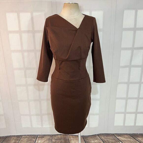 New York & Company Brown Classic 3/4 Sleeve Sheath Dress Size Small - Picture 1 of 11